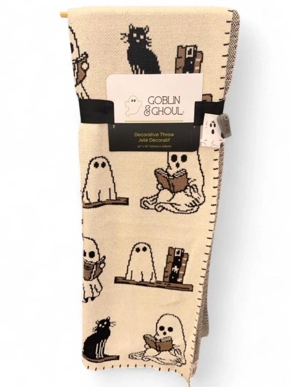 NEW 2026 Goblin and Ghoul Halloween Ghost Reading Book Black Cat Throw Blanket